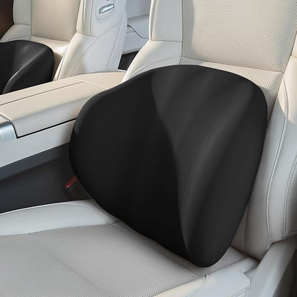 BEBAS Lumbar Support Pillow for Car & Office Chair - Ergonomic Memory Foam Back Cushion for Lower Back Pain Relief, Back Support, Removable Washable Cover, Ideal for Driving, Work, Travel - Black