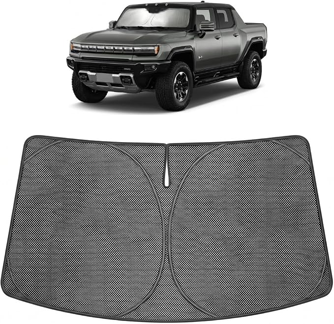 Proadsy Windshield Sun Shade Custom Fit GMC Hummer EV 2022-2026 Ice Crystal Black Front Window Sunshade UV and Heat Blocker Foldable Visor Keeps Car Cooler for Summer Parking and Daily Use