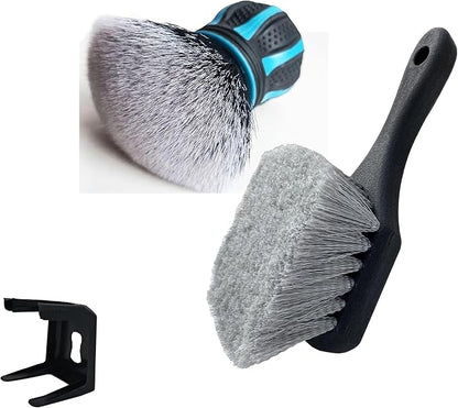 Professional 2-in-1 Car Detailing Brush Set: Soft Ball Handle Interior Cleaner (2.75") + Heavy Duty Long Handle Tire & Wheel Brush (8.26") for Scratch-Free Surfaces