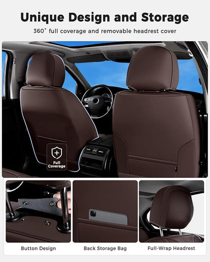 Huidasource Coffee Front Seat Cover Luxury Nappa Leather, Front Car Seat Cover with Airbag, Front Storage Pocket, Lumbar Support, Cooling＆Heating, Universal Fit for Most Cars SUV Trucks, Coffee