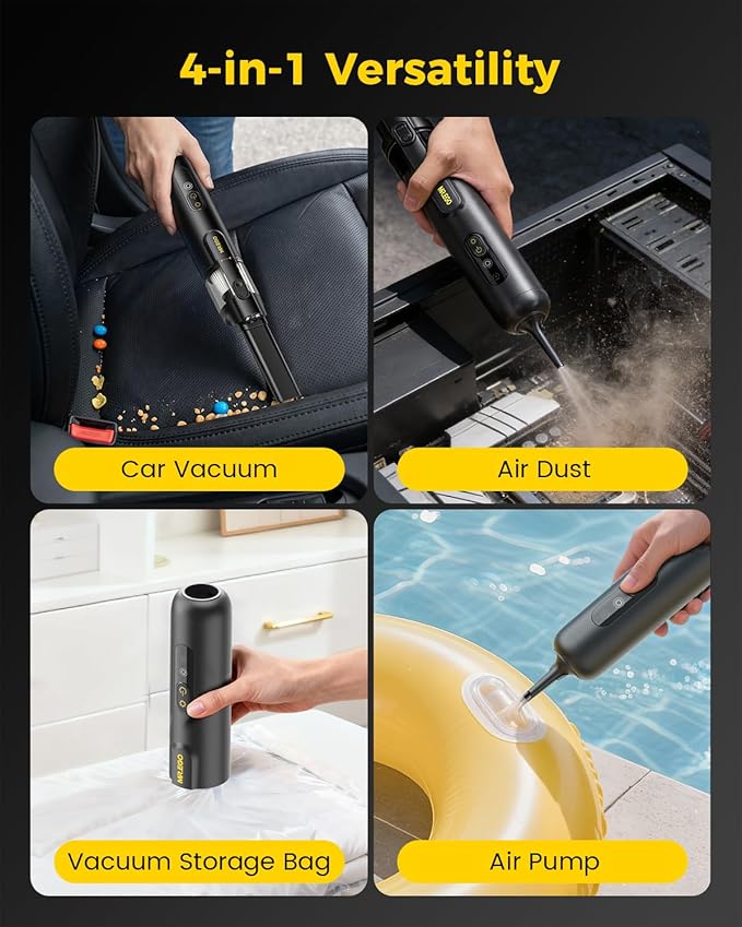 Mr.ego Car Vacuum Portable Cordless, 26000Pa High-Power Handheld Vacuum & Air Duster with Brushless Motor, Multi-Nozzles, Green LED Light & Washable Filter for Car, Home, Office Desk & Keyboards