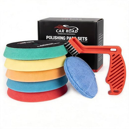 CARROAD 7pc 6.5 Inch Buffing Pads Kit - Heavy Cut to Finishing Foam & Wool Pads for DA/RO Polisher - Removes Scratches, Oxidation & Swirl Marks - 50+ Reusable Cycles