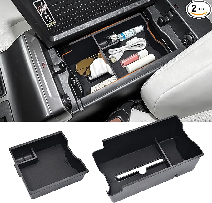 Dual Center Console Organizer for Toyota RAV4 2026+ Accessories (LE/SE/XLE/Woodland/XSE) RAV4 Console Tray Insert Organizer with Coin Holder Tissue Box Holder and Rubber Mats for Toyota RAV4 2026+