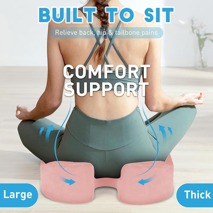 BlissTrends Extra Thick Seat Cushion for Office Chair & Car Seat, Pink | Tailbone & Sciatica Relief, Ergonomic Support, High-Density Memory Foam, Comfort for Extended Sitting