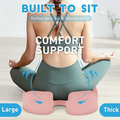 BlissTrends Extra Thick Seat Cushion for Office Chair & Car Seat, Pink | Tailbone & Sciatica Relief, Ergonomic Support, High-Density Memory Foam, Comfort for Extended Sitting