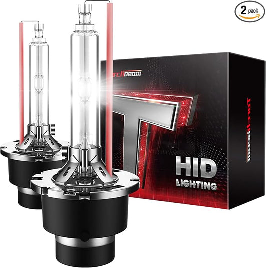 Torchbeam D2S D2R HID Bulbs, 400% Brightness, 35W Xenon Headlight Bulbs, 6000K Diamond White HID Lights, Metal Snap Ring and Base, 5 Minutes Installation, Pack of 2