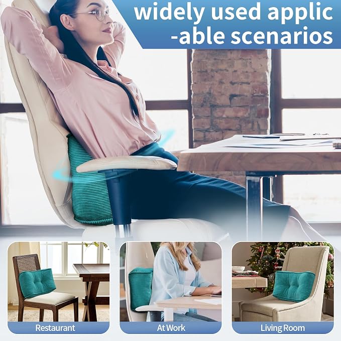 Lumbar Support Pillow for Office Chairs, Bite-Size Natural Latex Foam Back Support Pillow for Lower Back Pain Relief, Soft & Support Corduroy Desk Chair Cushion, M, Blue