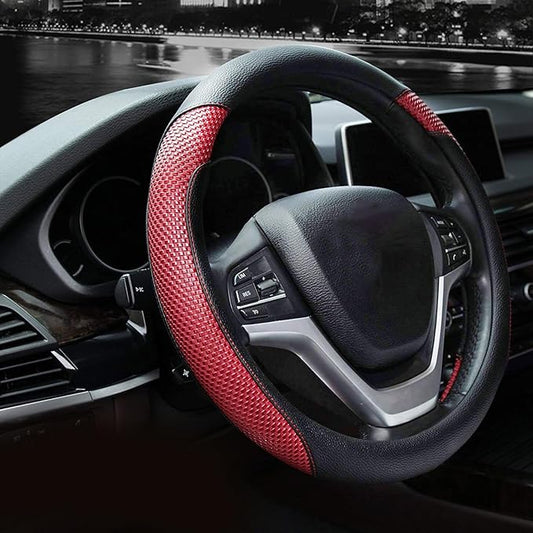 Valleycomfy Steering Wheel Cover with Microfiber Leather for Car Truck SUV 15 inch (Red)