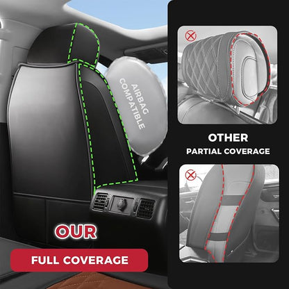 FREESOO Tundra Seat Covers 2014-2021 Full Set, Fit for Toyota Tundra Crewmax Cab, Custom Truck Seat Covers with Waterproof Faux Leather BlackBrown