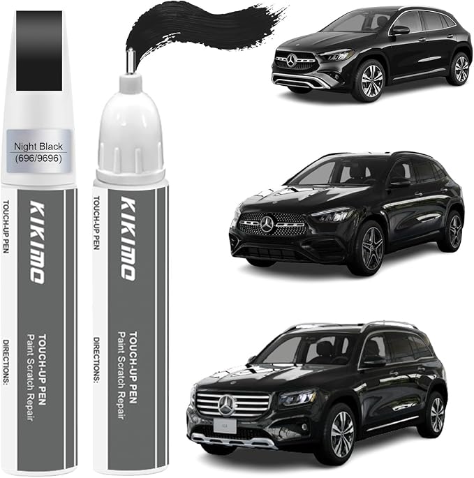 KIKIMO for Mercedes-Benz Touch Up Paint(Night Black(696/9696)), Car Paint Repair Kit for Mercedes-Benz, 2 In 1 Scratches Repair with Pen Tip and Brush, Color-Matched for Quick & Easy Fix