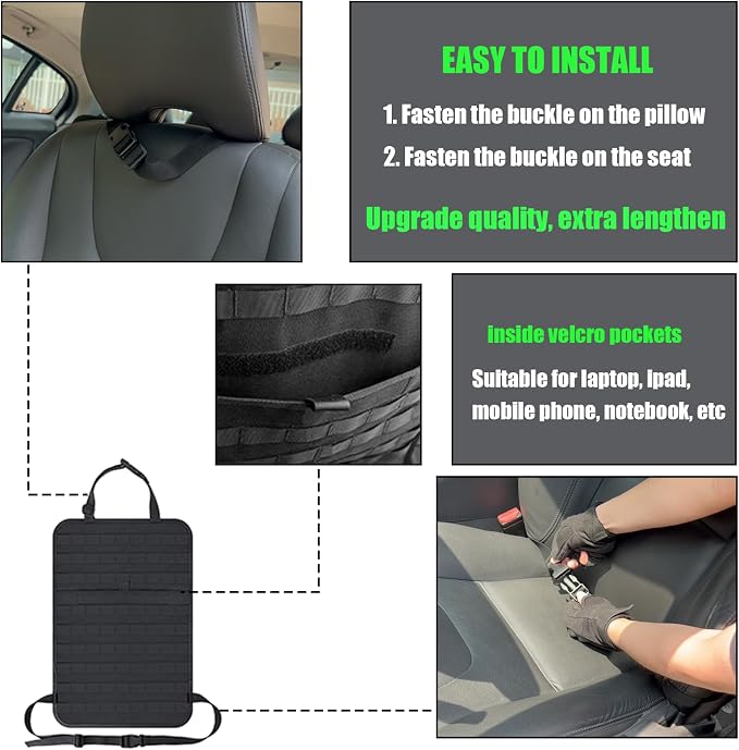 7 PACK Tactical Car Seat Back Organizer With 5 Detachable Pouches Upgrade Tactical Molle Vehicle Panel Organizer Universal fits for Most of Car Truck Ford Jeep Vehicle