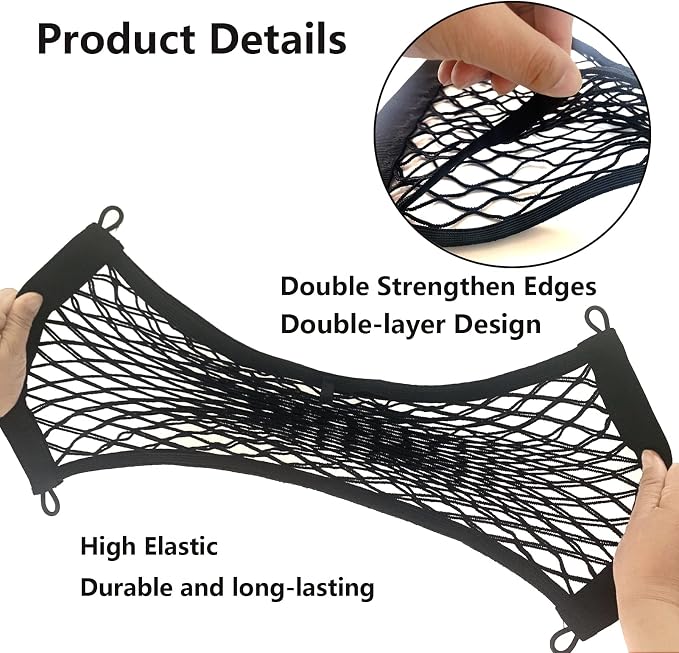2PACK Small Cargo Nets Elastic Stretchable Pocket Storage Mesh Net Universal Automotive Cargo Netting Storage Pouch with 8Pcs Mounting Screws&Hooks for Car Truck SUV Boats (17.7x9.8 Inch)