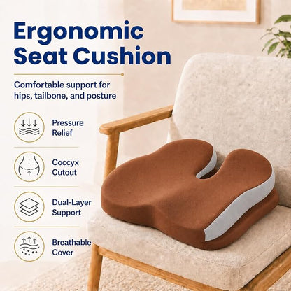 Seat Cushions for Office Chairs Wheelchair Cushion for Long Sitting Back Pain，Memory Foam Seat Car Computer Desk Chair Cushion，Coccyx Cushion for Tailbone Pain Relief Cushion Office Chair Brown