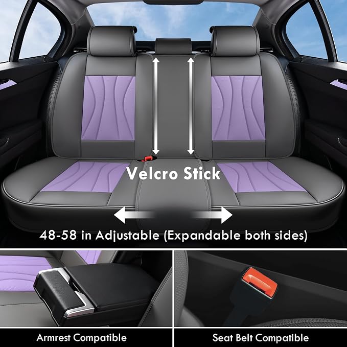 Coverado Seat Covers Full Set, Leather Car Seat Covers, Waterproof Seat Covers for Cars, Front and Back Seat Covers, Car Seat Protectors Car Seat Cushions Universal Fit for Most Cars, Gray&Purple