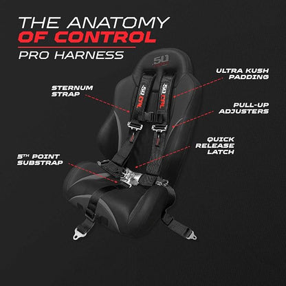 1pc Black 5 Point Harness for Bucket Seat, Latch Release, 9 Color Options, Racing Harness 5 point, Race Car, UTV, RZR [6009]
