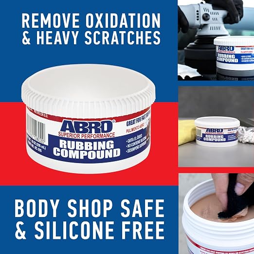 ABRO Rubbing Compound 10 oz, 2 Pack — Fast-Cut Car Scratch Remover & Buffing Compound for Oxidation, Scuffs, Swirl Marks, Dull Paint & Auto Detailing