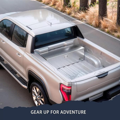 ARKSEN 49 x 15 x 15 Inch Diamond Plate Truck Bed Tool Box, Heavy Duty Waterproof Aluminum Toolboxes Storage Chest with Side Handle & Lock for Pickup Truck Bed, RV & Trailer Silver
