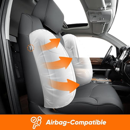 Super Cover Front Seat Covers for Toyota Tundra 2014–2021 (Bucket Seats Only), Full Coverage Front Leather Seat Protectors for Tundra Crewmax/Double Cab Pickup Accessories, Carbon Fiber, 2 PCS