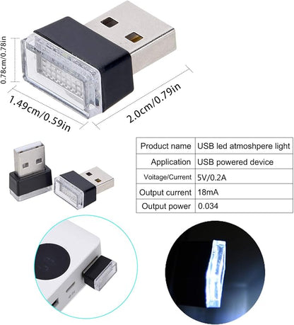 Febrytold 2 Pcs White Universal Mini USB LED Car Interior Ambient Atmosphere Lights for Car Interior Trunk Ambient Atmosphere