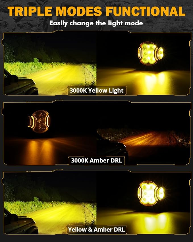Auxbeam V-Ultra Series 3 Inch 108W LED Round Pods, 3 Modes Offroad Driving Side Shooter Light with Amber DRL, 270° Ultra-Wide Amber Cube Universal Spotlights with Covers & DT Plug Wiring Harness