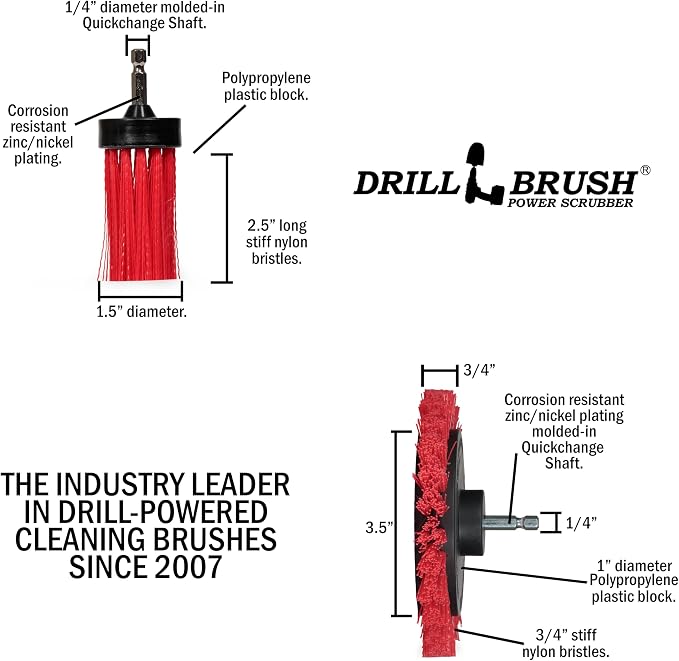 Drillbrush Hard Bristle Cleaning Brush for Crevices and Gaps - Drill Brush Attachments for Cleaning Brick and Cement - Brick Fireplace Cleaner Brushes - Cemetery Headstone Cleaner Kit for Graves