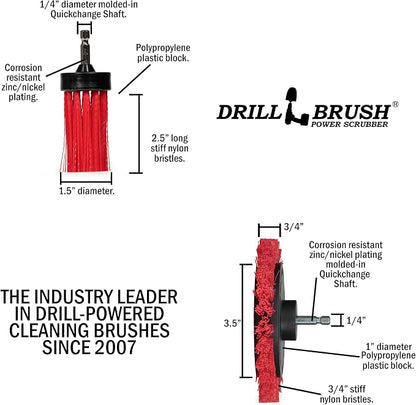 Drillbrush Hard Bristle Cleaning Brush for Crevices and Gaps - Drill Brush Attachments for Cleaning Brick and Cement - Brick Fireplace Cleaner Brushes - Cemetery Headstone Cleaner Kit for Graves