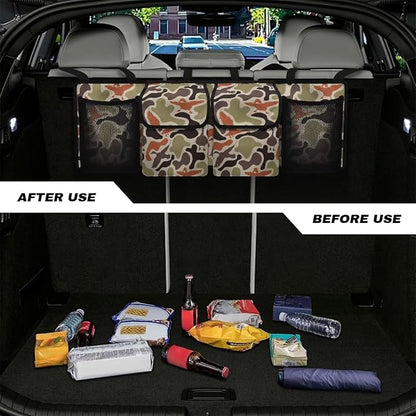 Duck Camouflage Hanging Car Organizer Waterproof Car Trunk Organizer with Lid Large Capacity Backseat Hanging Storage Bag with 4 Pockets for Most Cars,SUV,Sedan