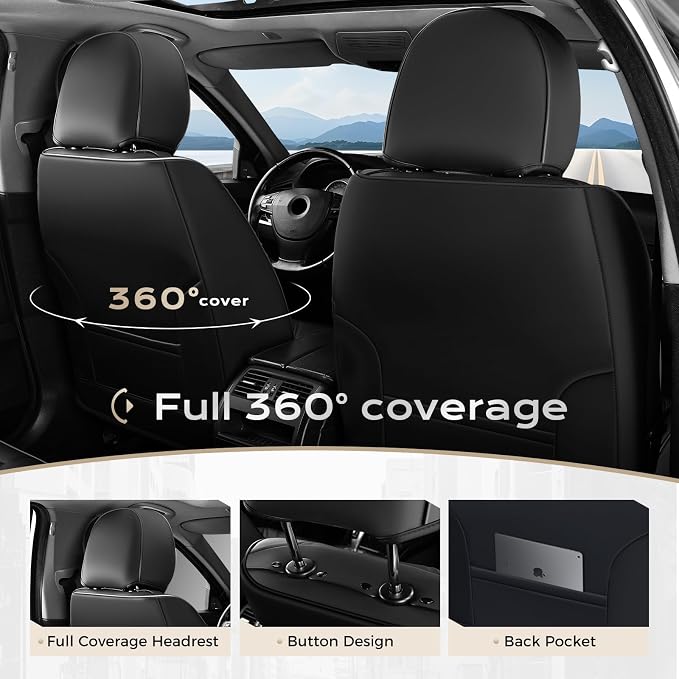 Coverado Car Seat Covers, Front Covers for Cars, Car Seat Cover Front Seats, Car Seat Protector Waterproof, Leather Car Seat Cushion, Universal Interior Covers Seat Protectors for Most Cars