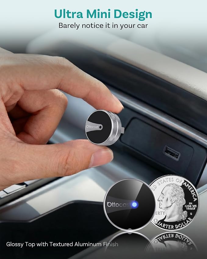 OTTOCAST Mini Tube Wireless CarPlay Android Auto Adapter 2026, Cut the Cord, Zero Lag 5GHz WiFi, Plug & Play for Factory Wired Apple CarPlay
