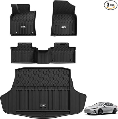 3W Floor Mats & Cargo Liner for Toyota Camry 2025 2026 (Hybrid/LE/SE/XLE/XSE), TPE All Weather Custom Fit Camry 1st & 2nd Row and Trunk Mat, Black