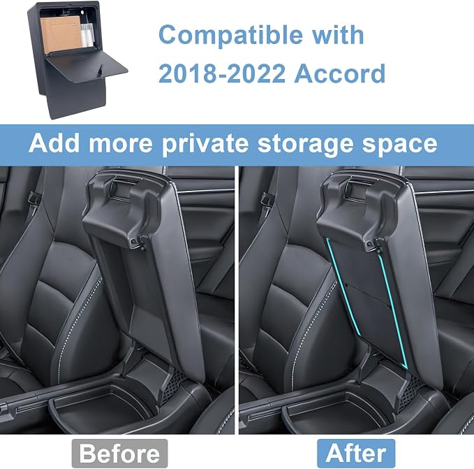 PIMCAR Center Console Hidden Organizer for Honda Accord 2018 2019 2020 2021 2022 Armrest Secret Compartment One-Touch Hidden Storage Accessories
