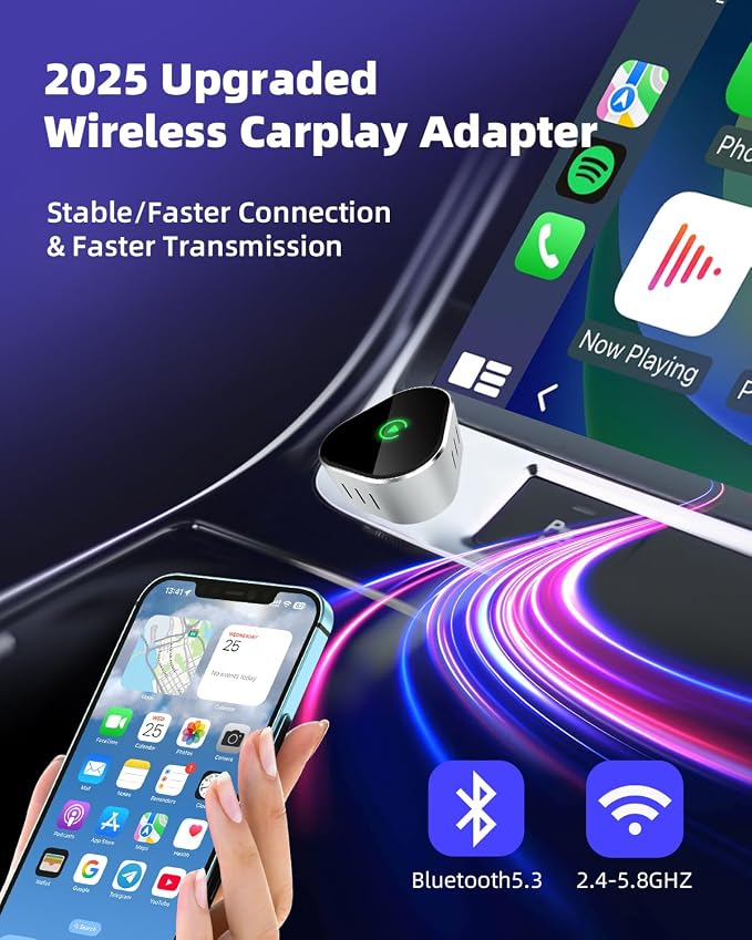 Wireless Apple CarPlay Adapter,Upgrade Apple CarPlay Adapter Mini Design for Car Wired to Wireless CarPlay Plug-and-Play, Compatible with OEM Wired CarPlay Vehicles & iOS 10+