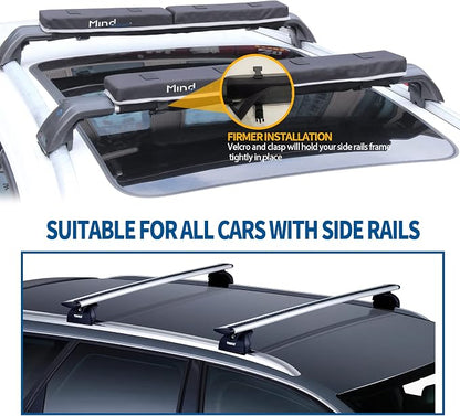 Universal Car Soft Roof Rack for Kayak/Canoe/Surfboard/SUP/Snowboard,Roof Rack Pads Carrier System Include 2 16FT Tie Down Straps,2 Ratchet Pulley Ropes,2 Hood Loops and Storage Bag （with Crossbar）