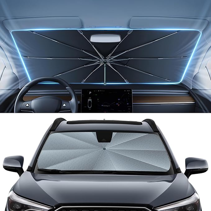 Autorder Windshield Sun Shade Umbrella for 2022-2025 2026 Toyota Corolla Cross Accessories,Upgraded Ice Crystal Material,Easy Setup Umbrella Sunshade for Car Windshield,100% Sun Blocking