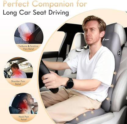 FLORICH Car Seat Cushion and Lumbar Support Headrest Pillow Memory Foam Seat Cushion Ergonomic 2-in-1 Car Neck Pillow & Back Support for Car Truck Seat Long Driving Sciatica Tailbone Pain Relief, Gray