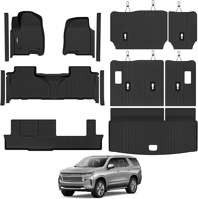Floor Mats for 2021-2026 Chevy Tahoe/GMC Yukon/Cadillac Escalade 8 Seats/Bench Seat(Not for Escalade ESV/Yukon XL), Trunk Mat and Backrest Mat & Door Sill Guard All Weather TPE Accessories