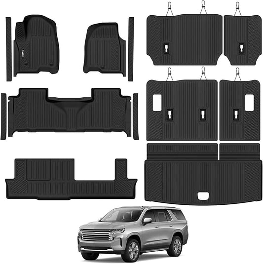 Floor Mats for 2021-2026 Chevy Tahoe/GMC Yukon/Cadillac Escalade 8 Seats/Bench Seat(Not for Escalade ESV/Yukon XL), Trunk Mat and Backrest Mat & Door Sill Guard All Weather TPE Accessories