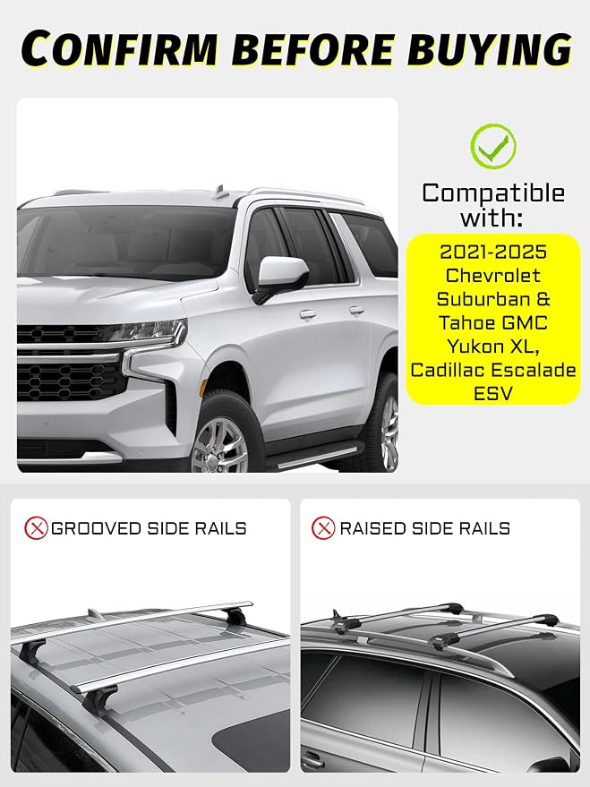 Gdydi 220lbs Roof Rack Cross Bars Compatible with 2021-2025 Suburban, Tahoe, GMC Yukon, Yukon XL, Cadillac Escalade ESV with Anti-Theft Lock, Black Matte Aluminum Anti-Corrosion Crossbars