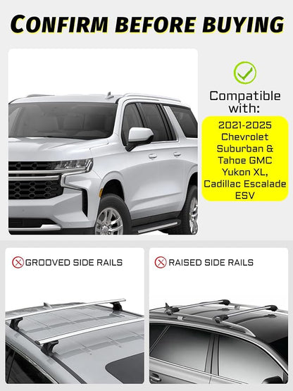 Gdydi 220lbs Roof Rack Cross Bars Compatible with 2021-2025 Suburban, Tahoe, GMC Yukon, Yukon XL, Cadillac Escalade ESV with Anti-Theft Lock, Black Matte Aluminum Anti-Corrosion Crossbars