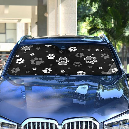 Cute Dog Paw Star Black Car Windshield Sun Shade Foldable UV Ray Sun Visor Protector Sunshade to Keep Your Vehicle Cool (55" x 27.6")