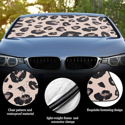 Windshield Sun Shade Foldable Car Front Window Covers for Car Accessories Sun Heat UV Rays Visor Protector Protection for Universal Cars SUV Truck(Leopard)