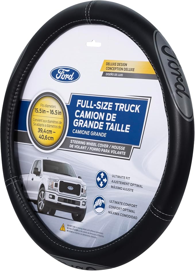 Plasticolor 008567R01 Compatable with Ford Larger-Sized Truck Gray Oval Logo Steering Wheel Cover
