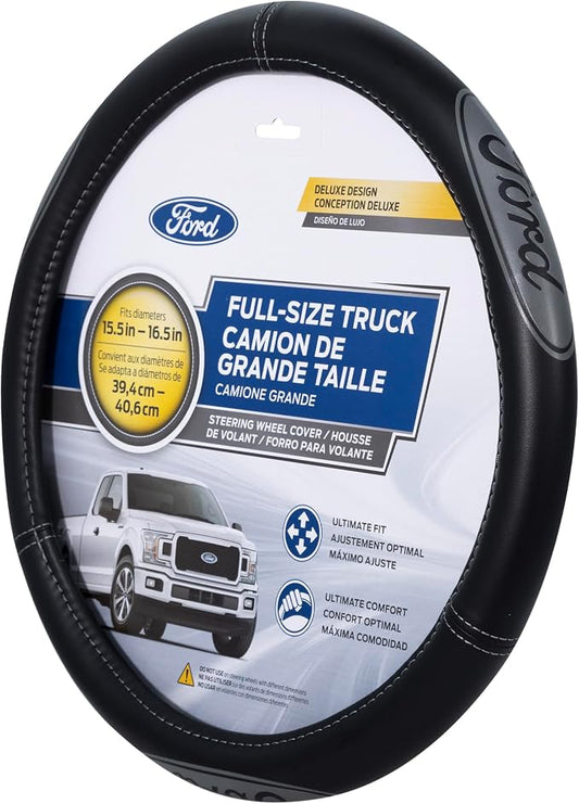 Plasticolor 008567R01 Compatable with Ford Larger-Sized Truck Gray Oval Logo Steering Wheel Cover