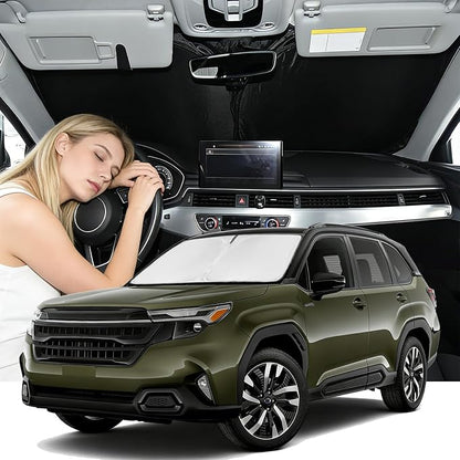 Windshield Sun Shade for Subaru Forester 2025-2026 Car Window Shade Upgrade 4 Layers Custom Fit Forester Front Windshield Sun Visor Blocks UV Rays Keep Cool Foldable Car Accessories