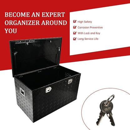 44''Inch Aluminum Truck Tool Box Truck Bed Toolbox Truck Trailer Chest Box Trailer Underbody Storage Organizer Waterproof Square Storage Organizer w/Lock & Keys Black(‎44" x24''x24'')
