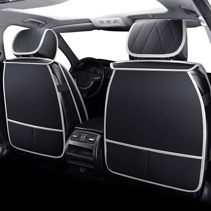 Aierxuan 5 Car Seat Covers Waterproof Leather Universal Cushions Split Bench Compatible with 4Runner CRV Camry Yaris Sienna Venza FJ Cruiser Wrangler Tucson Equinox(Full Set, Black-White)
