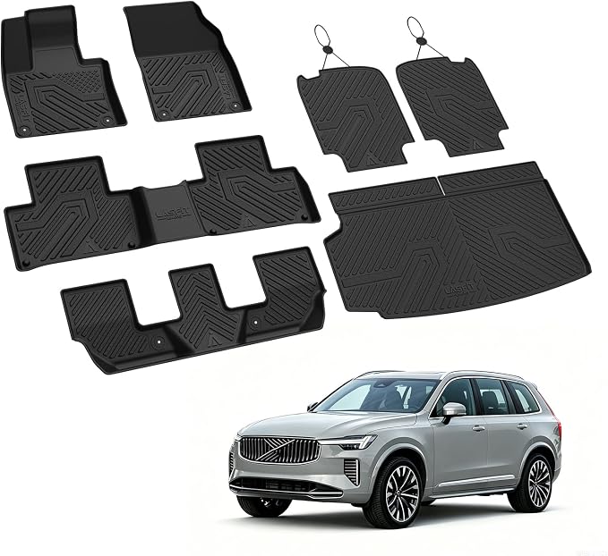 LASFIT Floor Mats & Cargo Liner for 2016-2026 Volvo XC90 Non-PHEV 7 Seats Only, Custom Fit All Weather TPE Floor Liners, Refined Interior Protection, 1st 2nd 3rd Row Mats, Trunk Mat & Backrest Mats