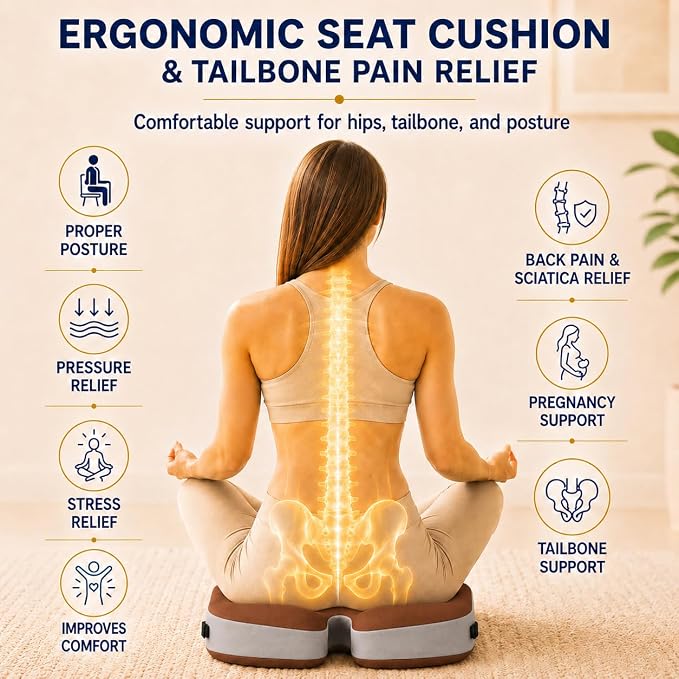 Seat Cushions for Office Chairs Wheelchair Cushion for Long Sitting Back Pain，Memory Foam Seat Car Computer Desk Chair Cushion，Coccyx Cushion for Tailbone Pain Relief Cushion Office Chair Brown