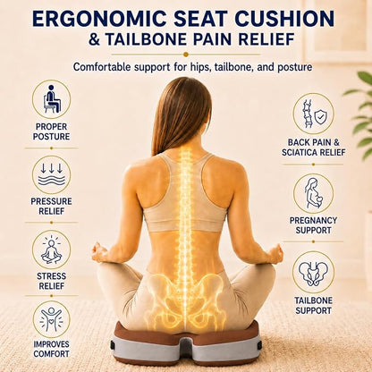 Seat Cushions for Office Chairs Wheelchair Cushion for Long Sitting Back Pain，Memory Foam Seat Car Computer Desk Chair Cushion，Coccyx Cushion for Tailbone Pain Relief Cushion Office Chair Brown