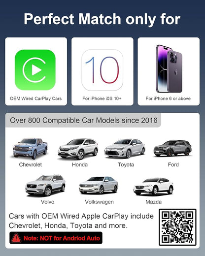 Wireless CarPlay Adapter for iPhone, Zinc Alloy & Tempered Glass Edition - Reliable 5.8GHz Wireless Dongle for Factory Wired CarPlay Cars, Instant Connection, No Overheating, Plug & Play